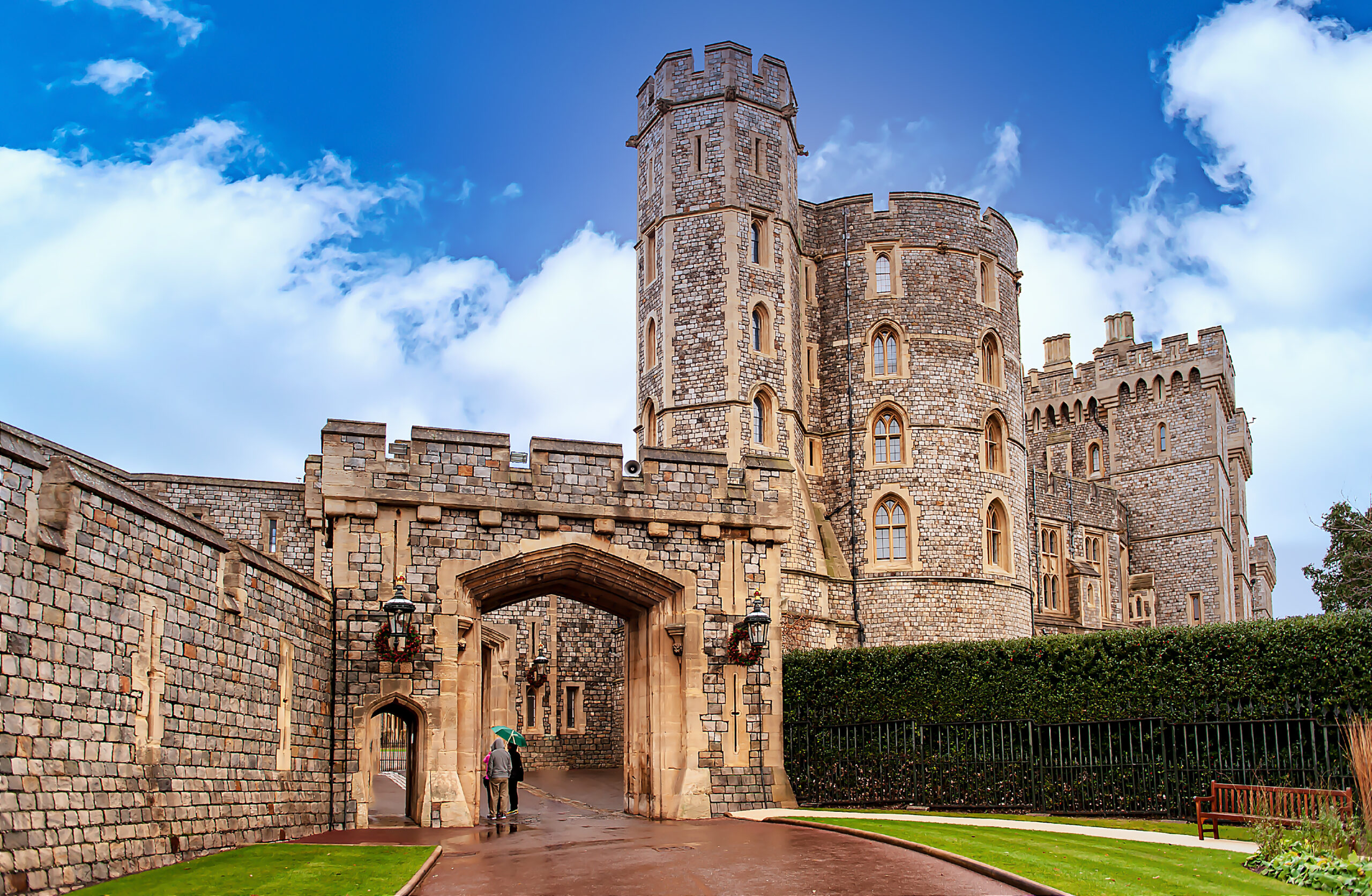WINDSOR, ENGLAND – December 31 , 2014: Architectural fragments of Medieval Windsor Castle. Windsor Castle is a royal residence at Windsor in the English county of Berkshire.